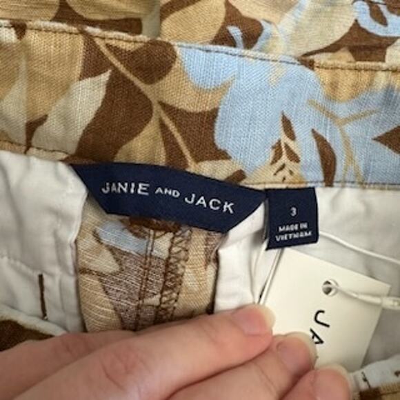 Janie and Jack Boys Shorts 3T Linen Cotton Floral Hawaiian Print Brown Blue NWT - Picture 2 of 11